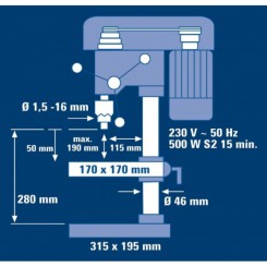 Gręžimo staklės Einhell BT-BD 501 16mm 500W 230V